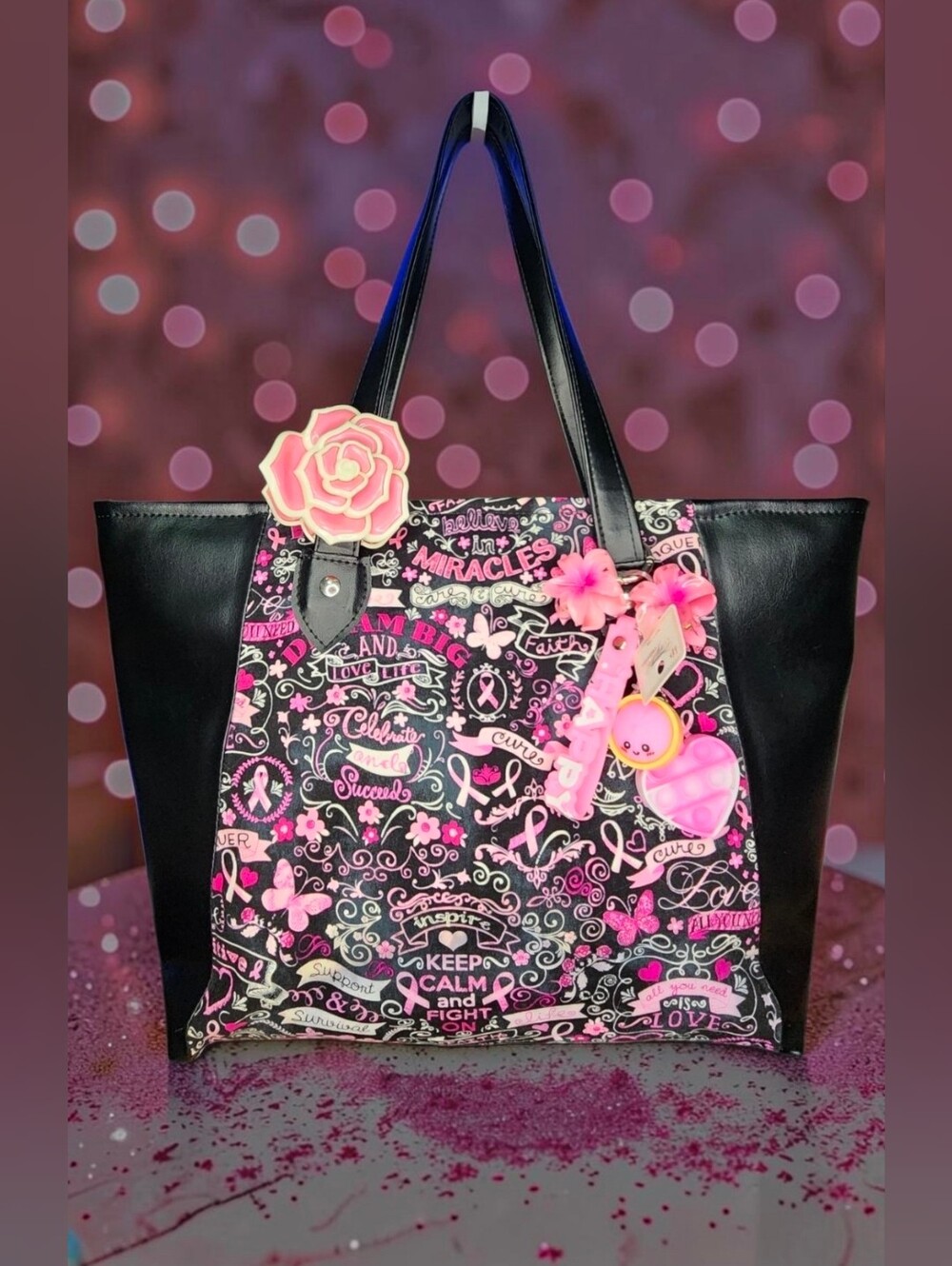 Breast Cancer Awareness Design Shoulder Tote Bag With Accesories NWOT